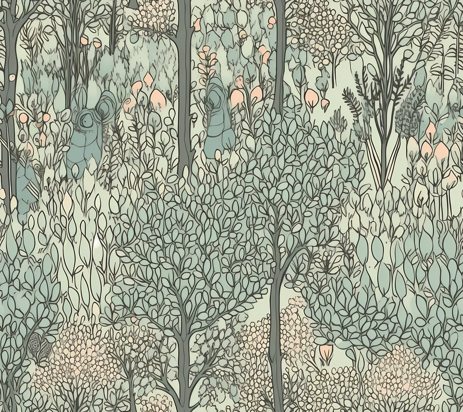 Green forest boho seamless pattern on a light color background #29928