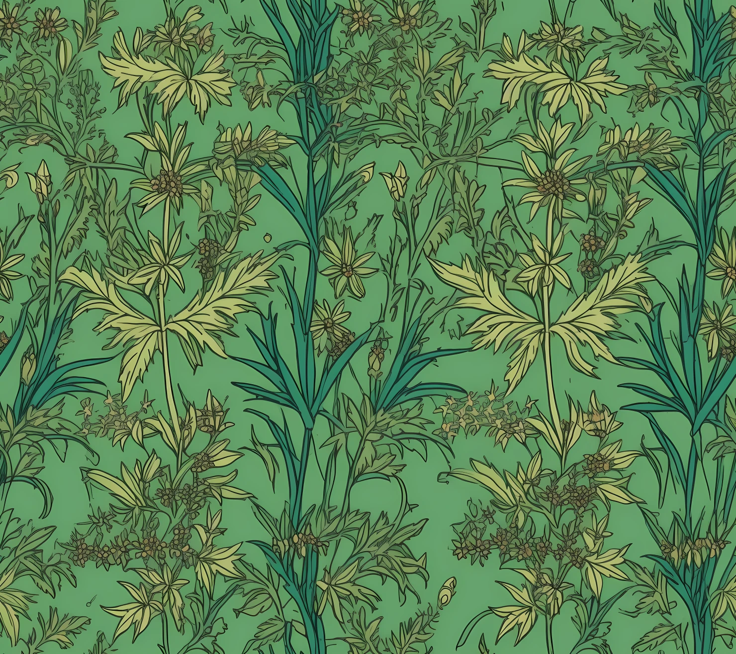 Hemp plants seamless pattern on a light color background #29936
