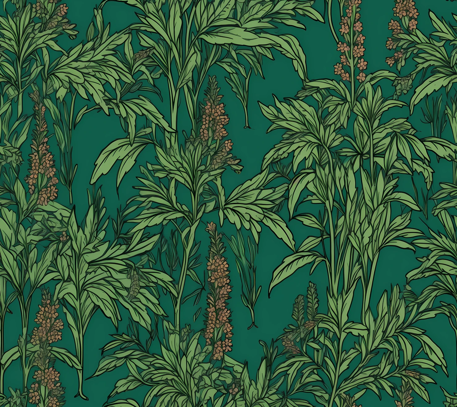Hemp plants seamless pattern on a light color background #29939