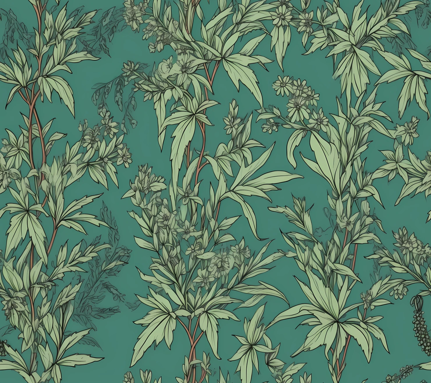 Hemp plants seamless pattern on a light color background #29940