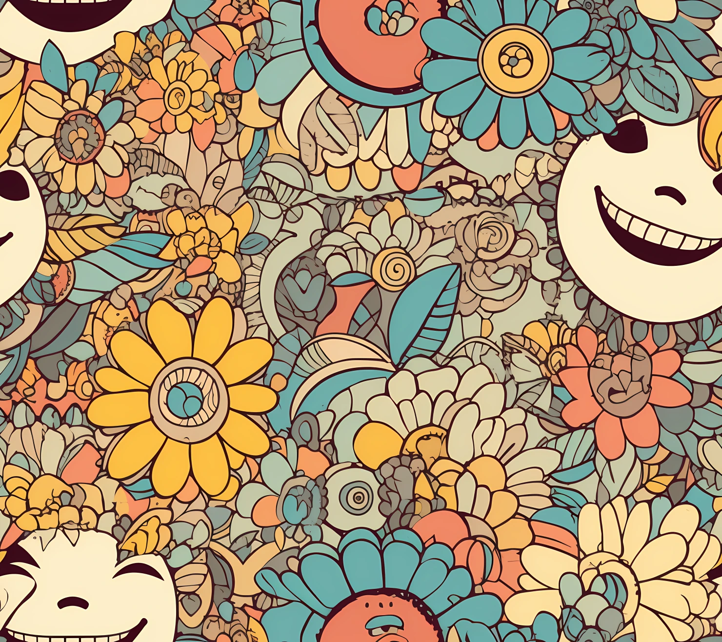 Happy face seamless pattern on a light color background #29948