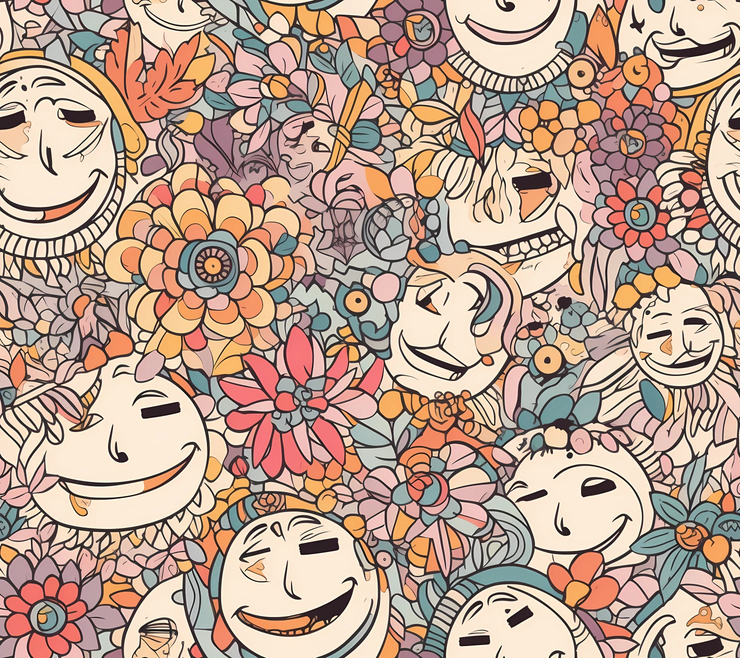 Happy face seamless pattern on a light color background #29950