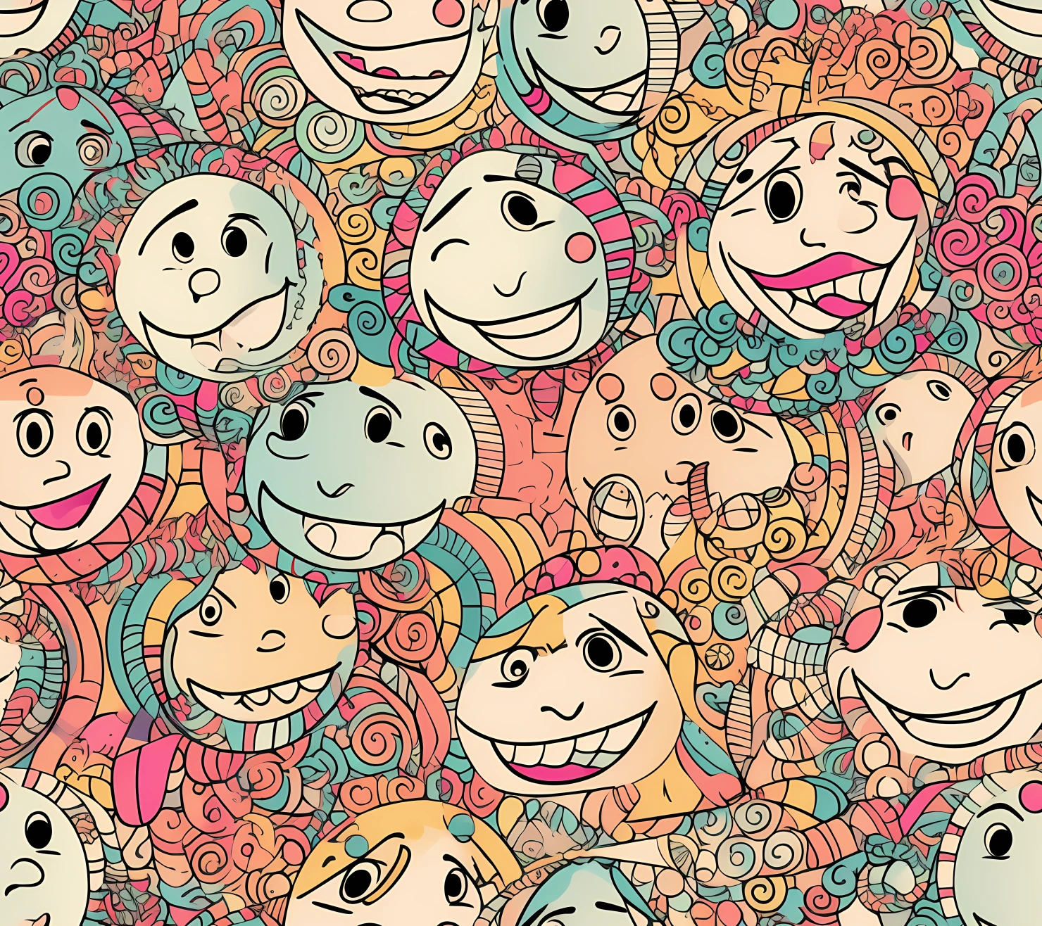 Happy face seamless pattern on a light color background #29951