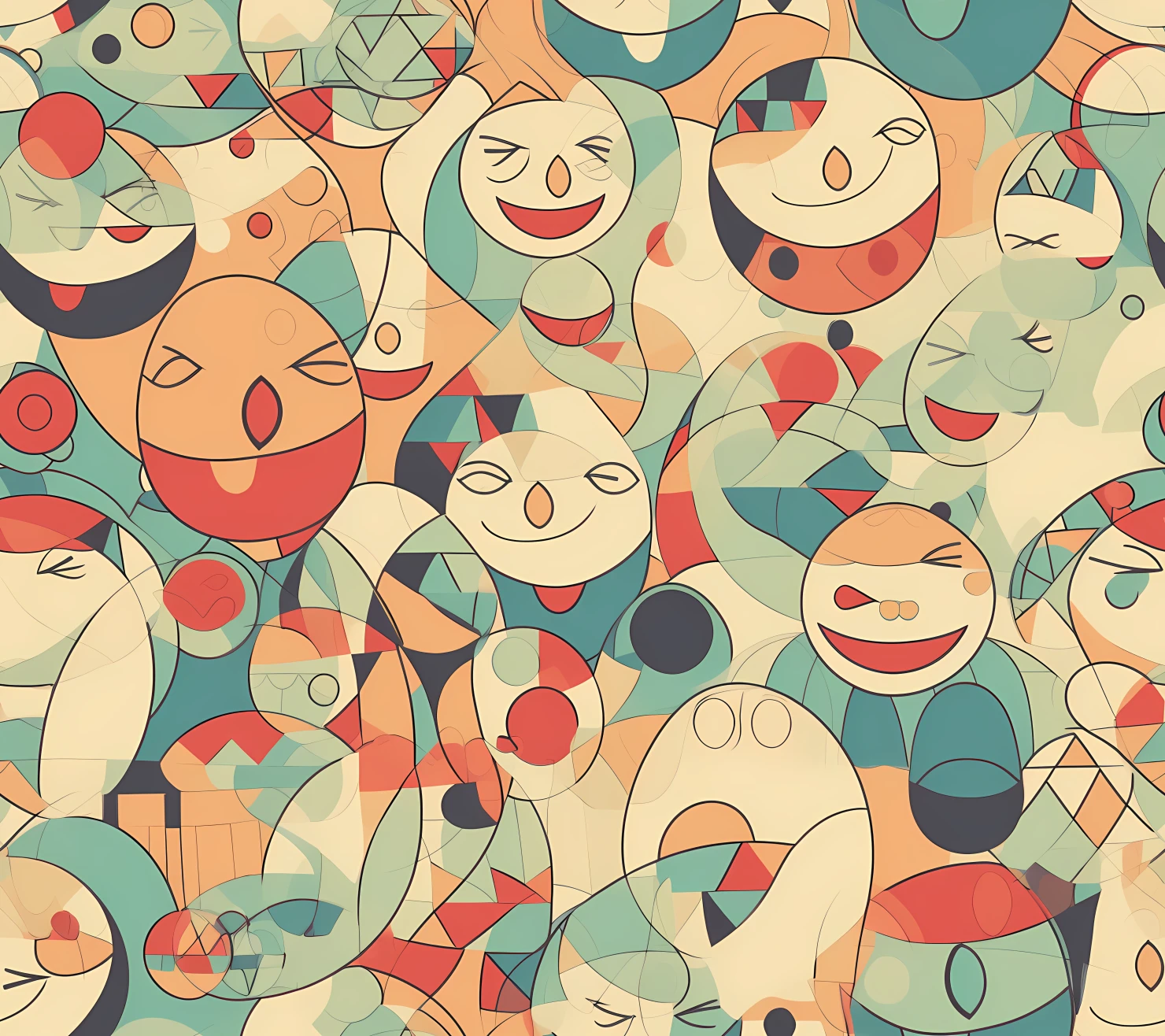 Happy face seamless pattern on a light color background #29955