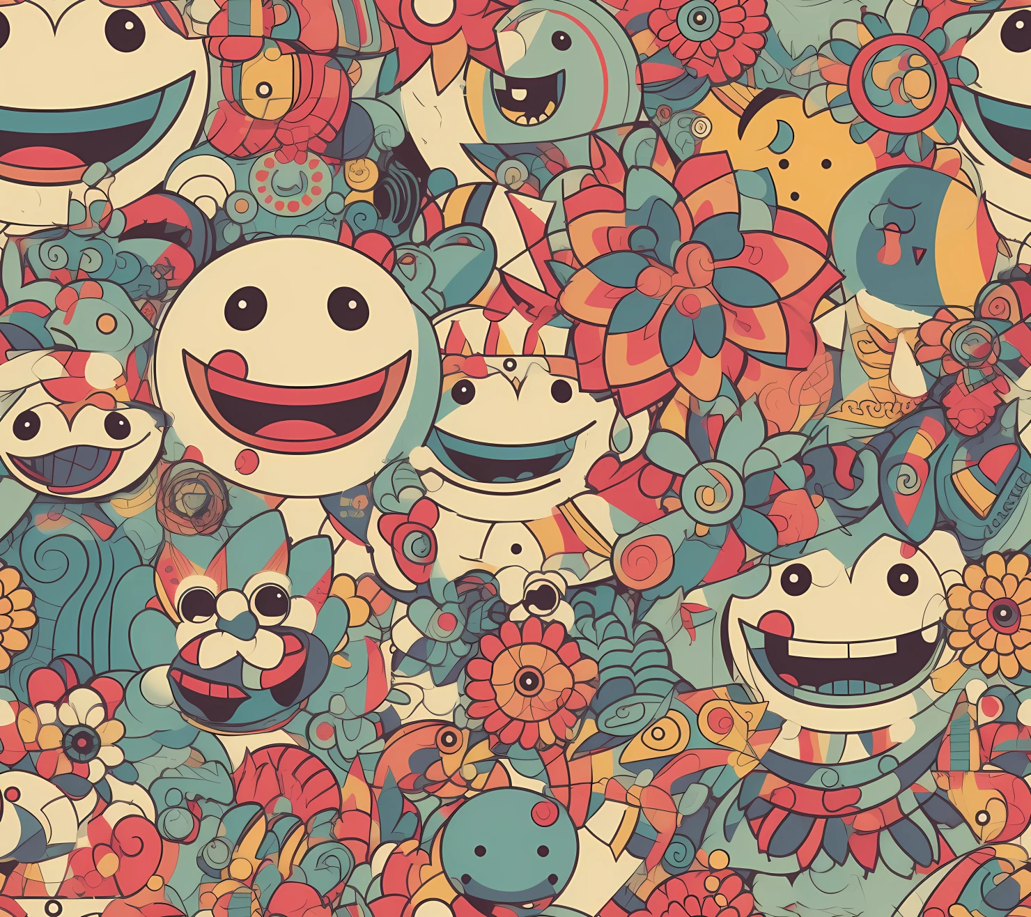 Happy face seamless pattern on a light color background #29960
