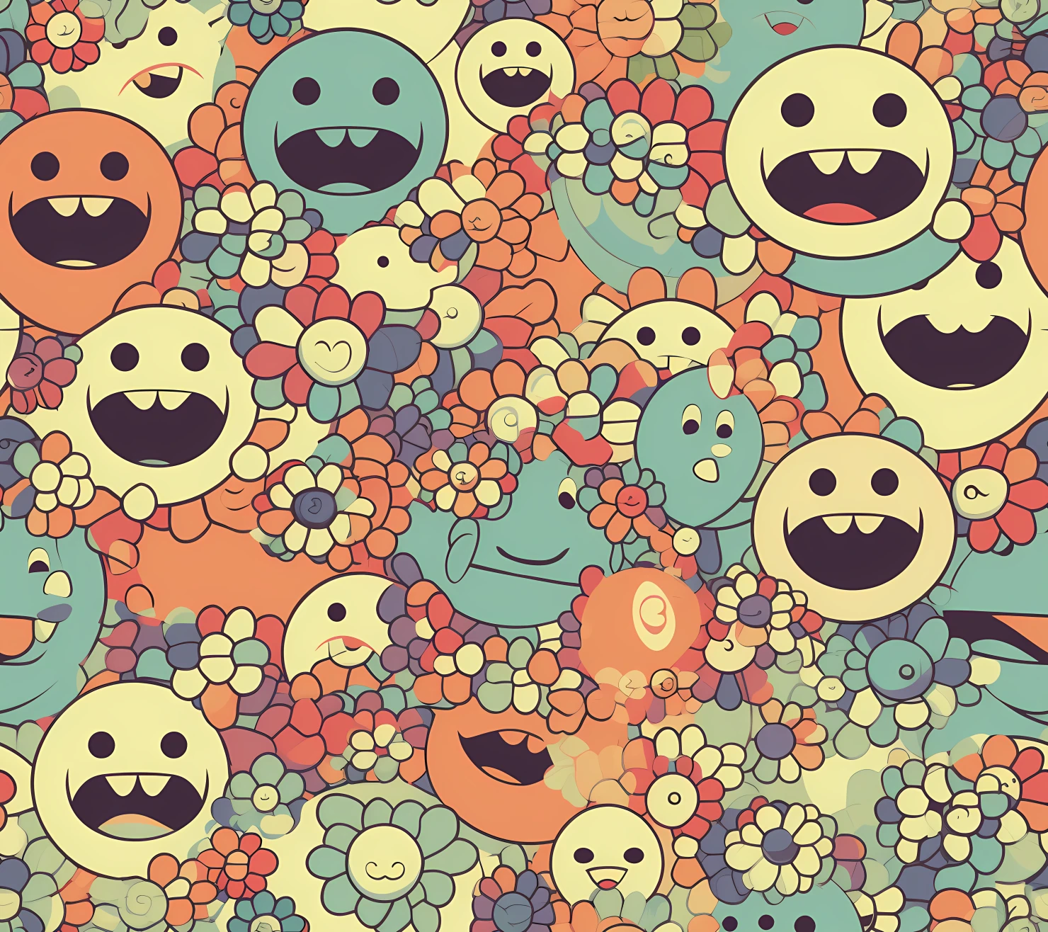 Happy face seamless pattern on a light color background #29961