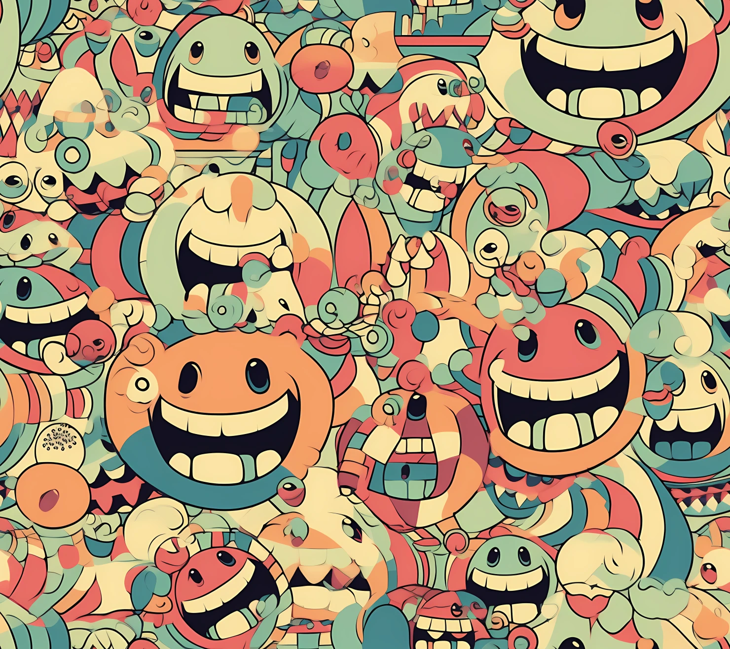 Happy face seamless pattern on a light color background #29964