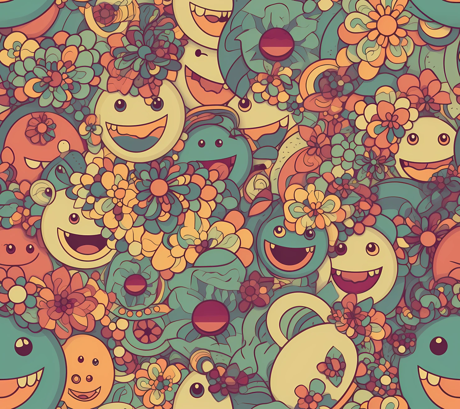 Happy face seamless pattern on a light color background #29968