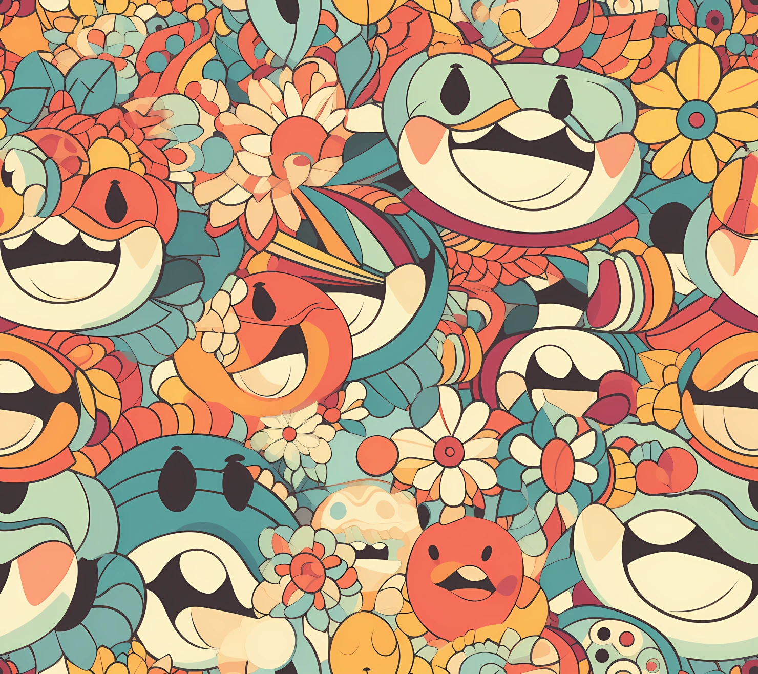 Happy face seamless pattern on a light color background #29970