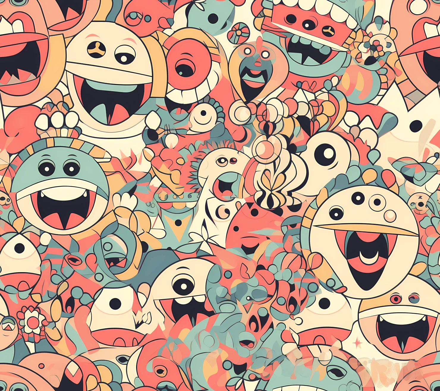Happy face seamless pattern on a light color background #29971