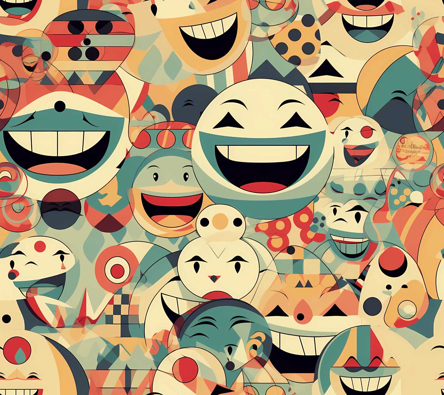 Happy face seamless pattern on a light color background #29972