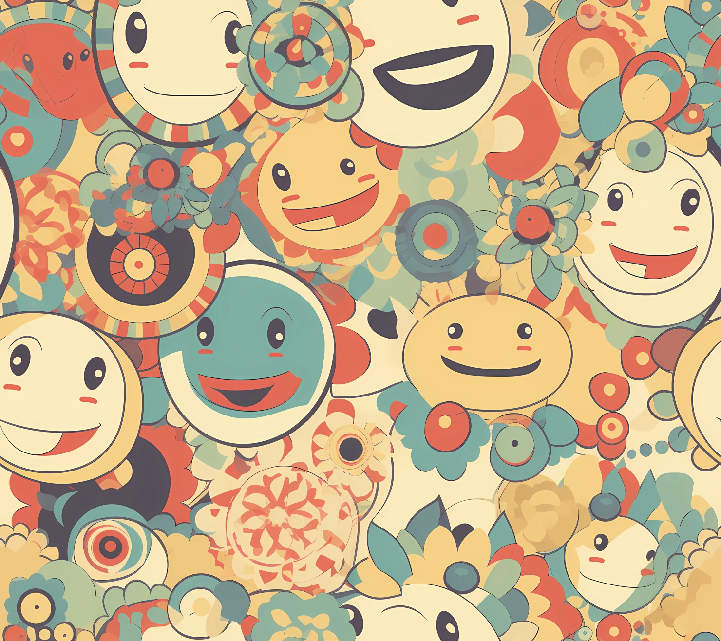 Happy face seamless pattern on a light color background #29974