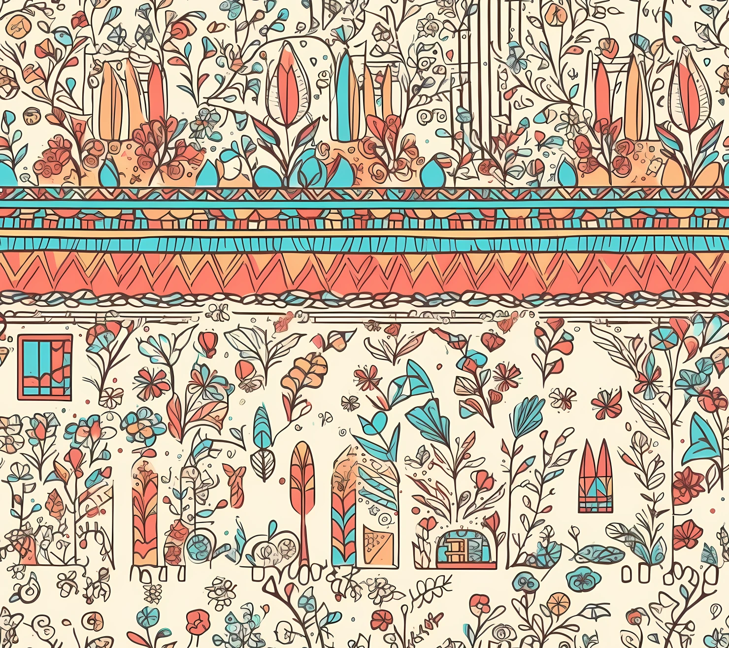 House boho seamless pattern on a light color background #29985