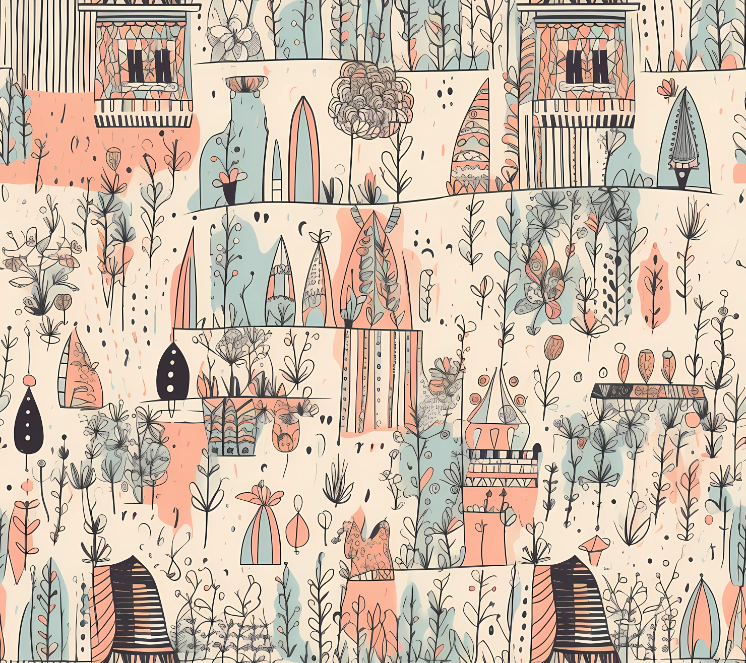 House boho seamless pattern on a light color background #29987