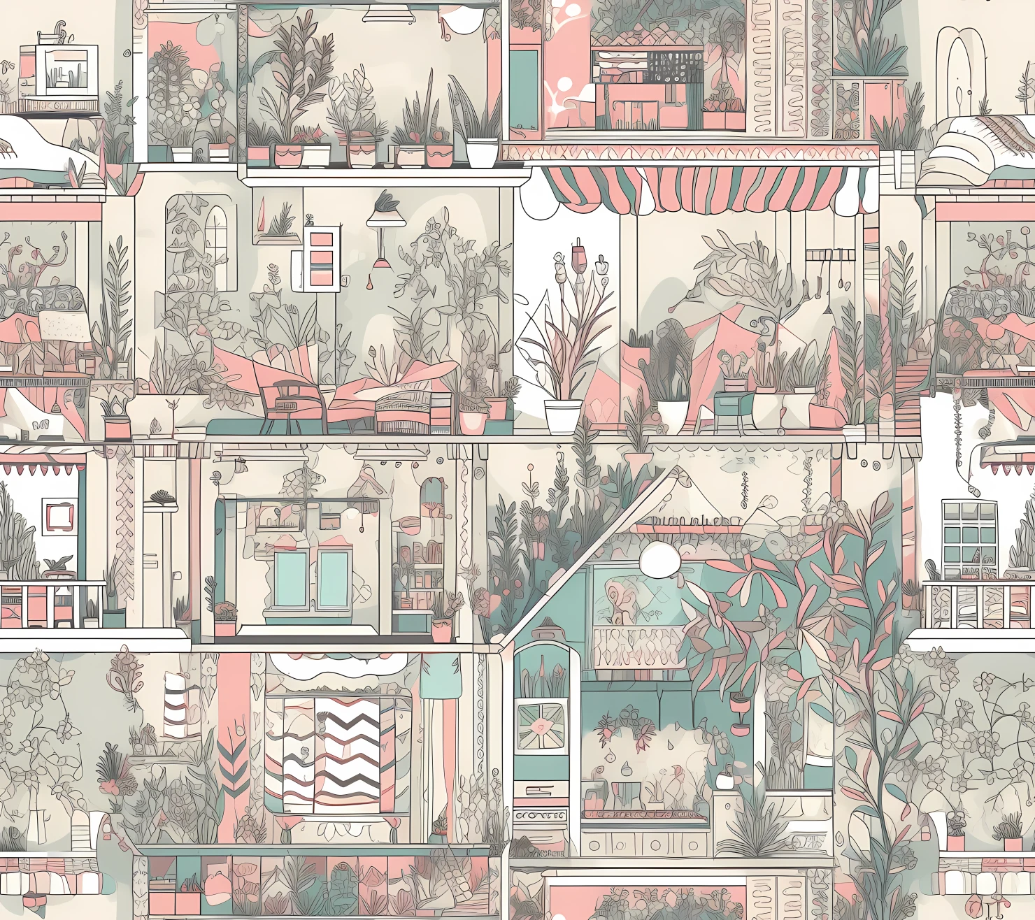 House boho seamless pattern on a light color background #29988