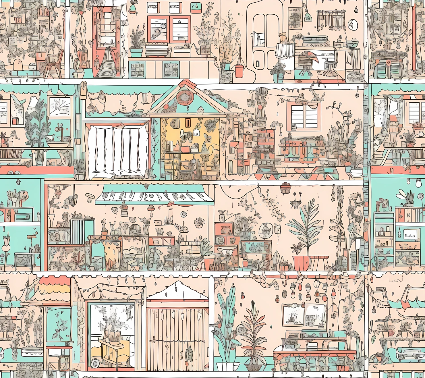 House boho seamless pattern on a light color background #29989