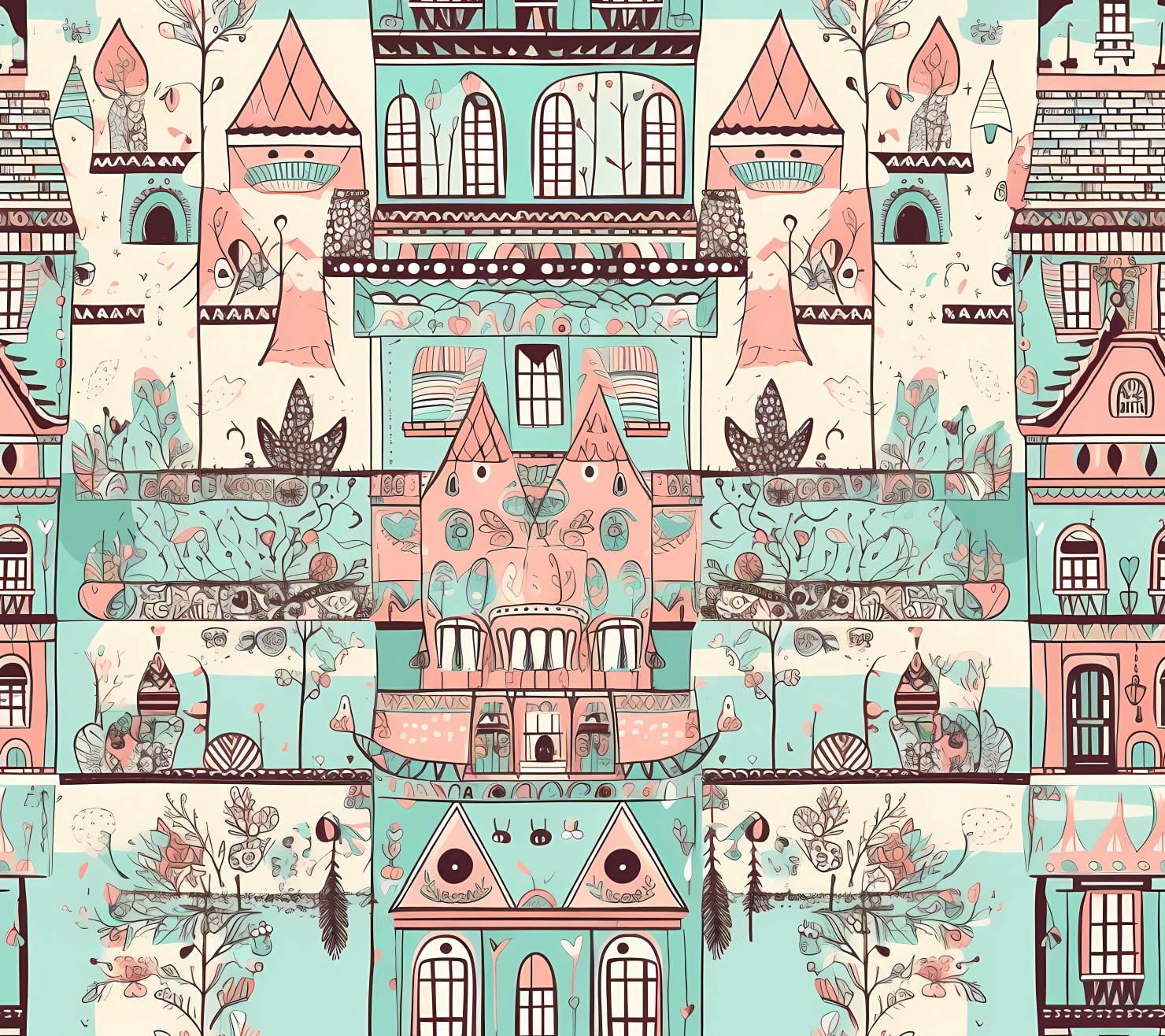 House boho seamless pattern on a light color background #29990