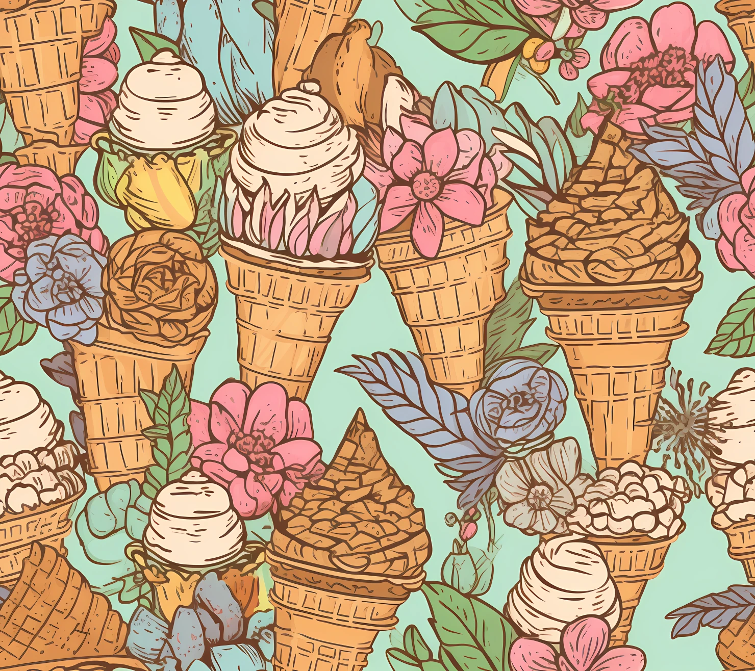 ice cream boho seamless pattern on a light color background #29994
