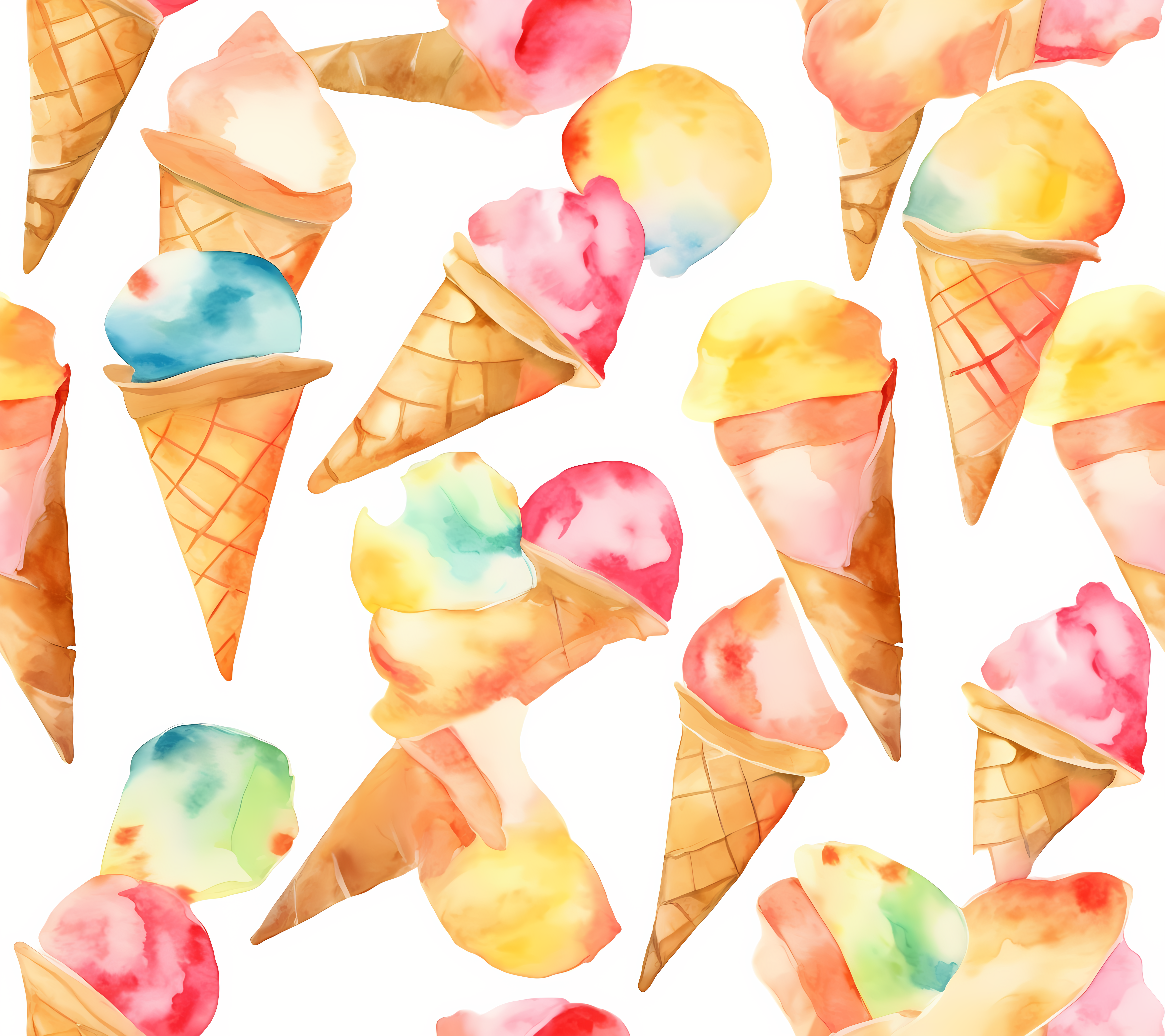 Watercolor ice cream boho seamless pattern on a light color background #30032