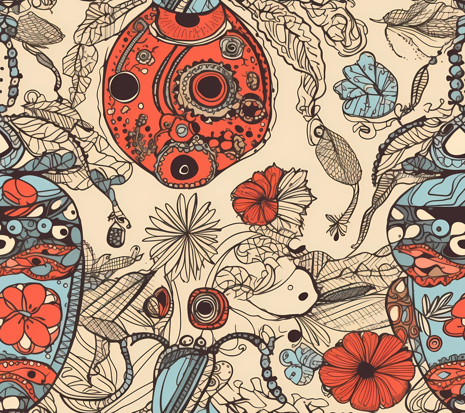 Ladybug boho seamless pattern on a light color background #30004