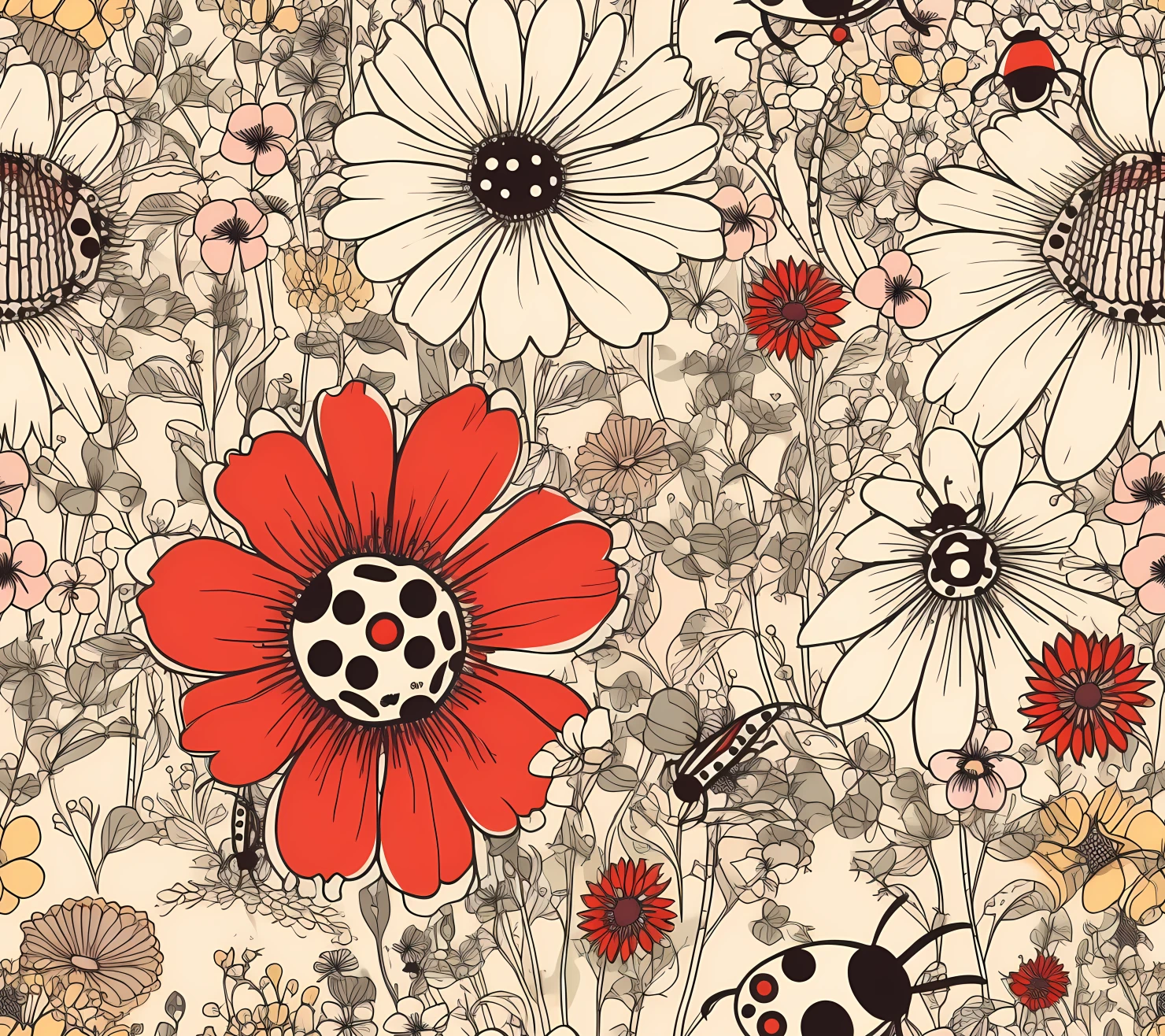Ladybug boho seamless pattern on a light color background #30007