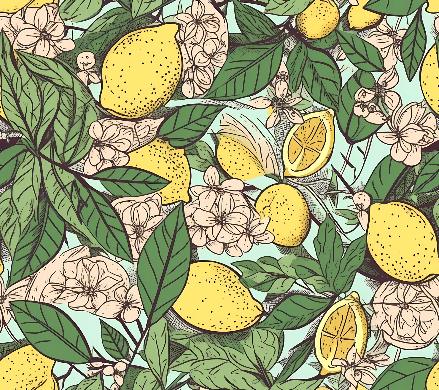Lemon boho seamless pattern on a light color background #30008