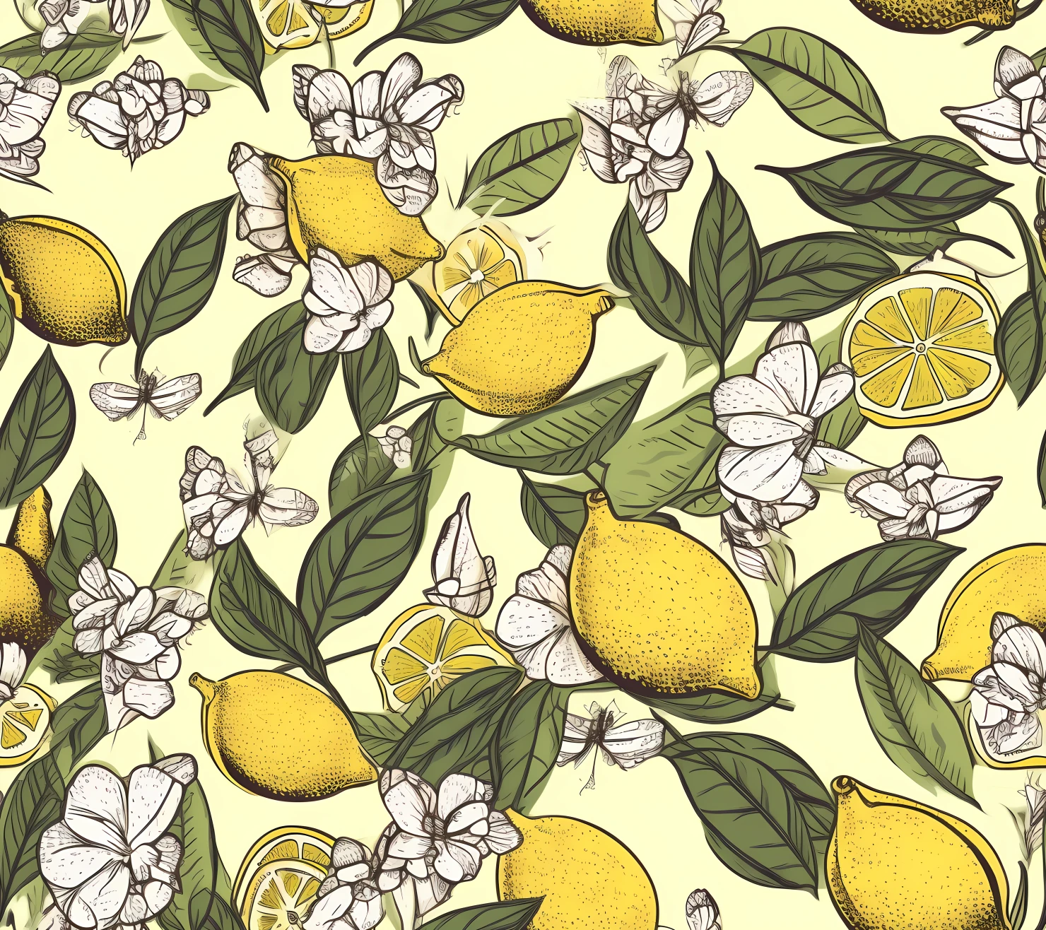Lemon boho seamless pattern on a light color background #30009