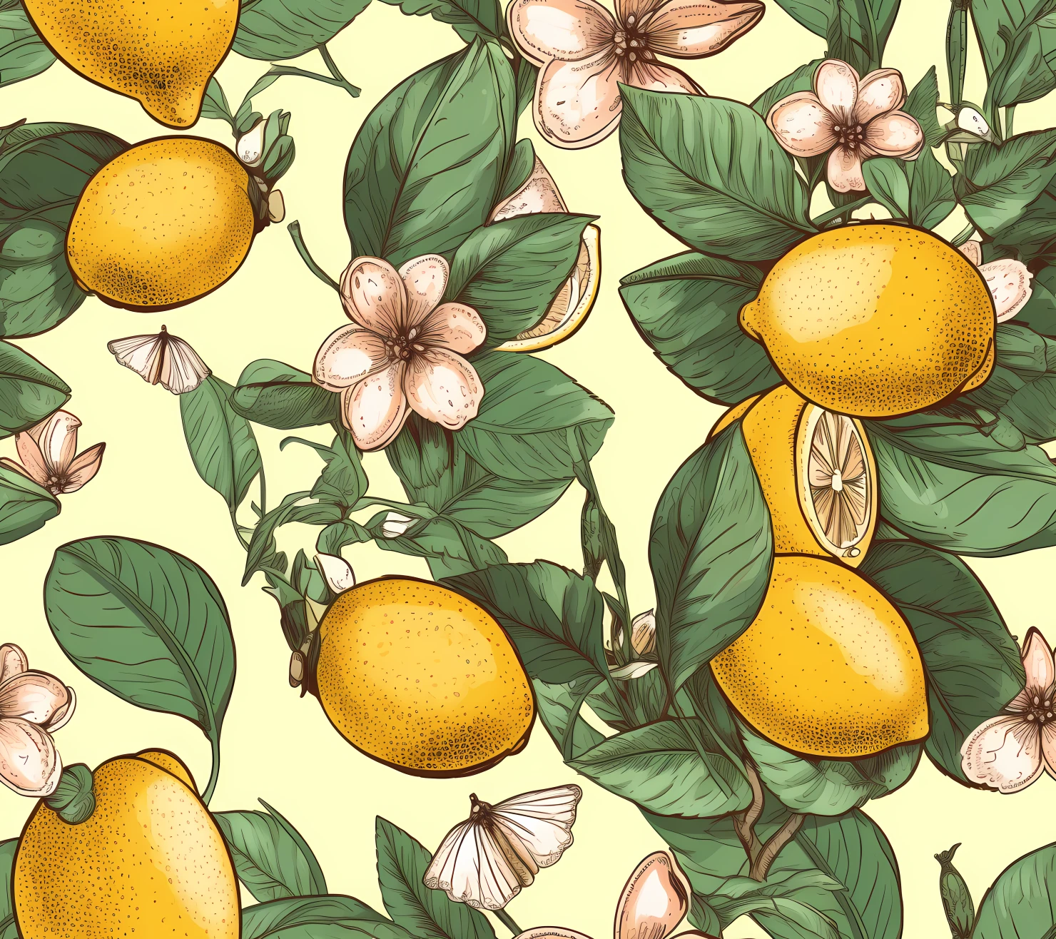 Lemon boho seamless pattern on a light color background #30011