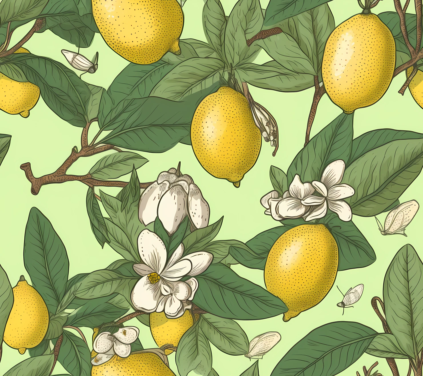 Lemon boho seamless pattern on a light color background #30013