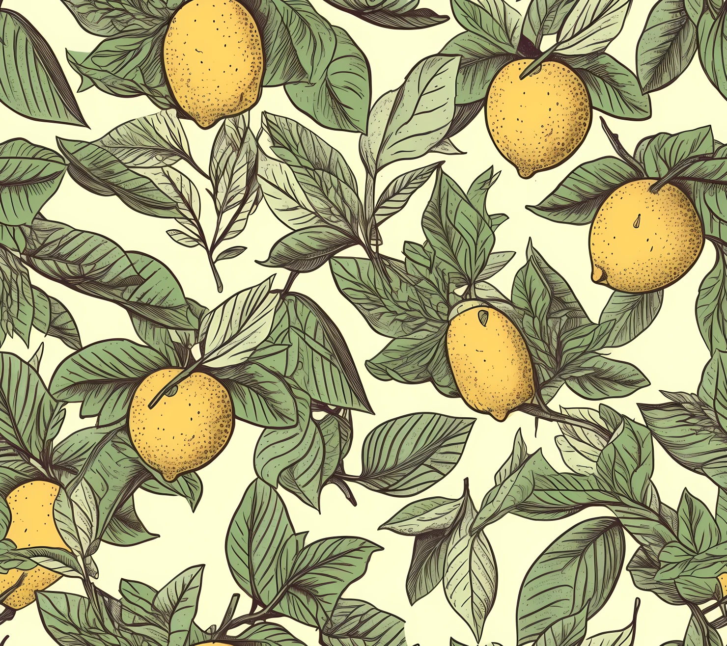 Lemon boho seamless pattern on a light color background #30018