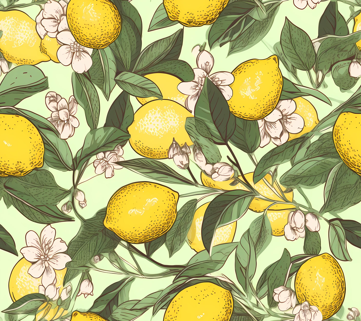 Lemon boho seamless pattern on a light color background #30019