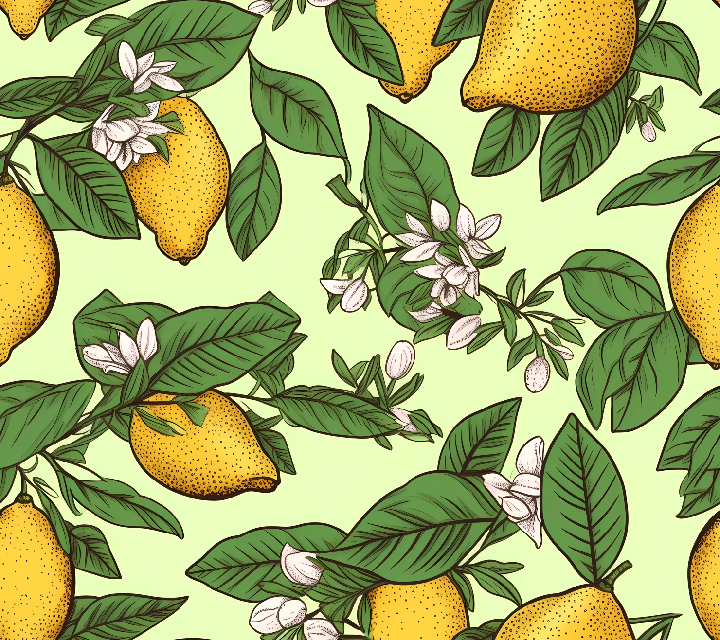 Lemon boho seamless pattern on a light color background #30022