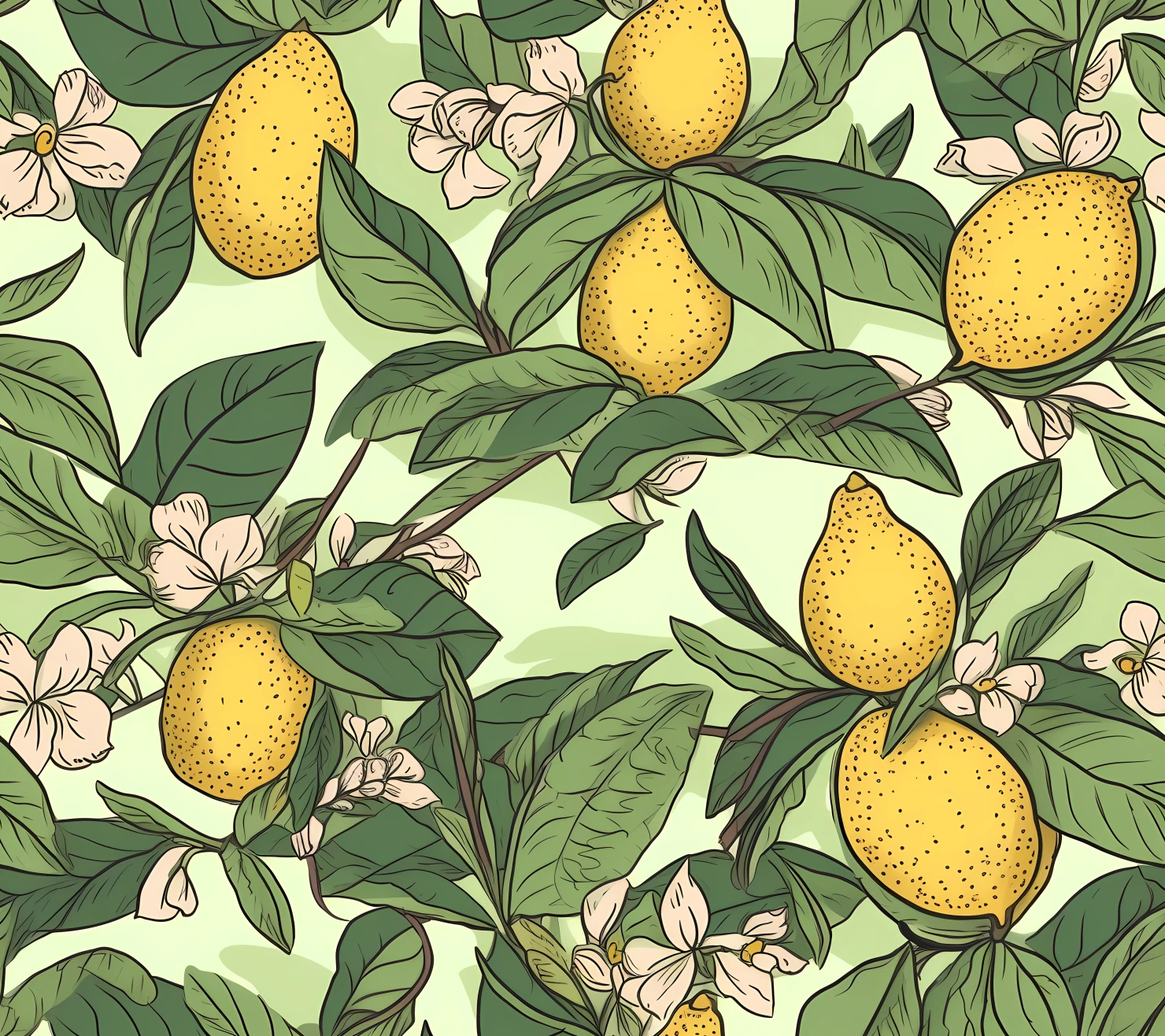 Lemon boho seamless pattern on a light color background #30023