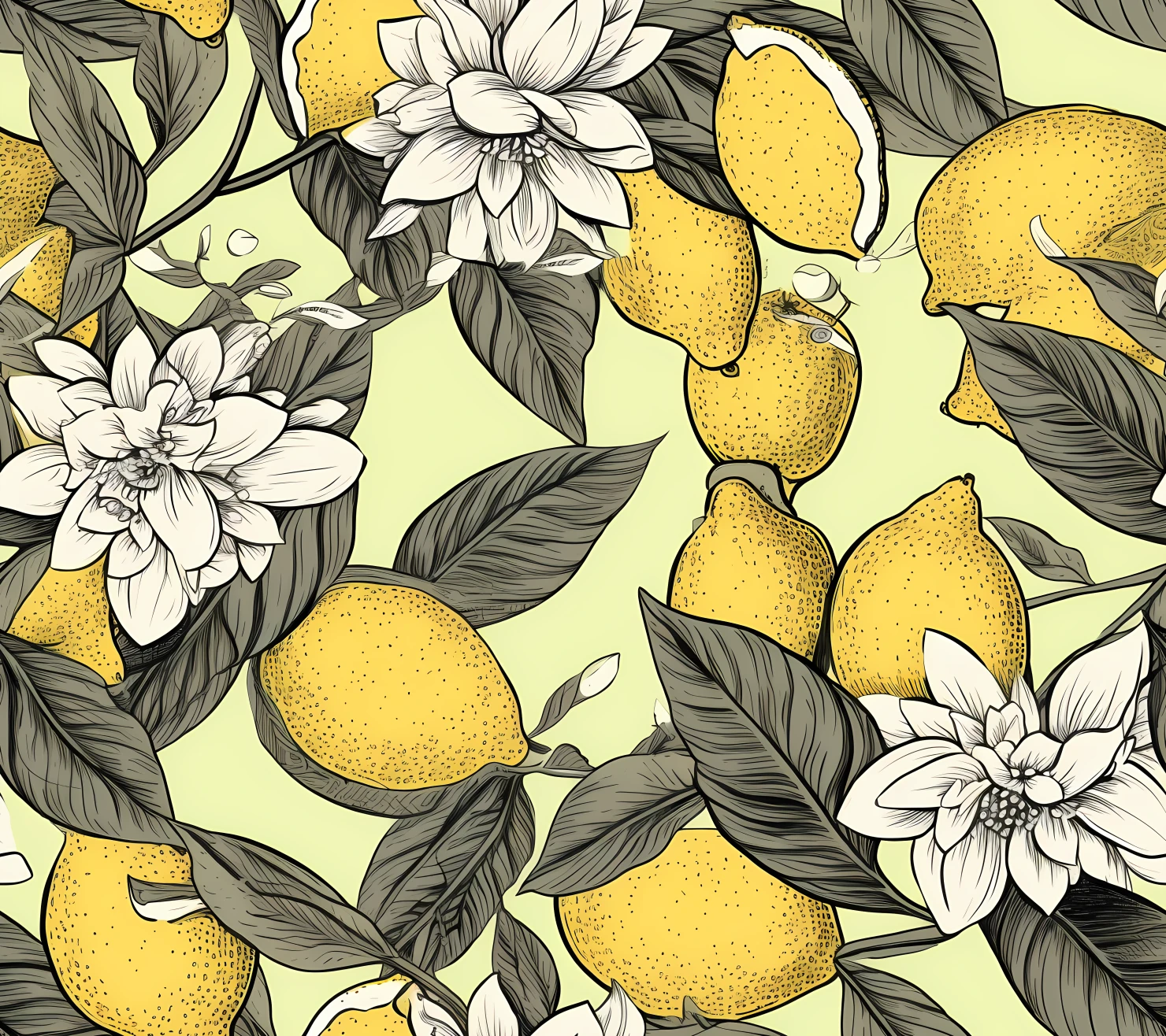 Lemon boho seamless pattern on a light color background #30027