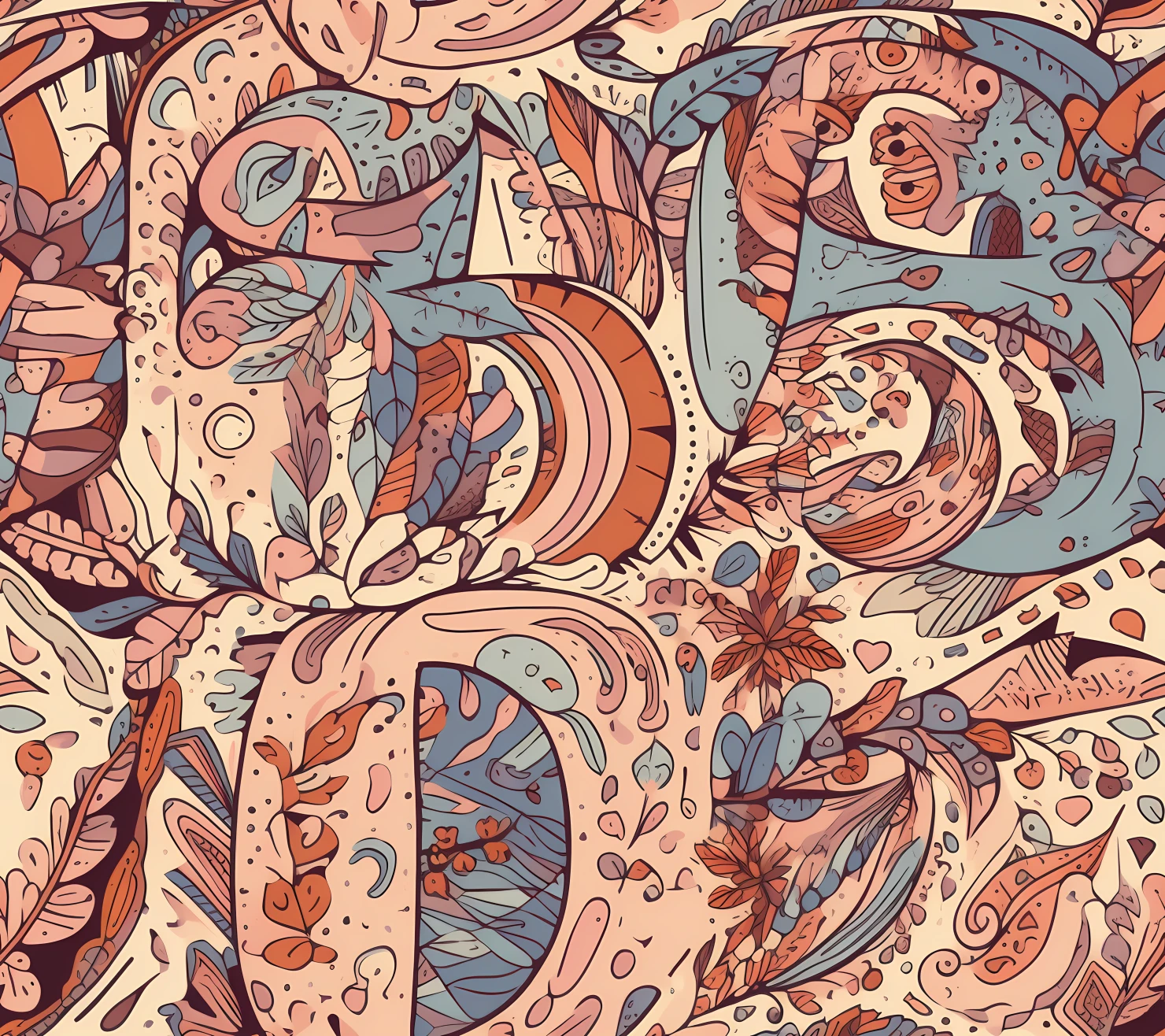 Letters boho seamless pattern on a light color background #30030