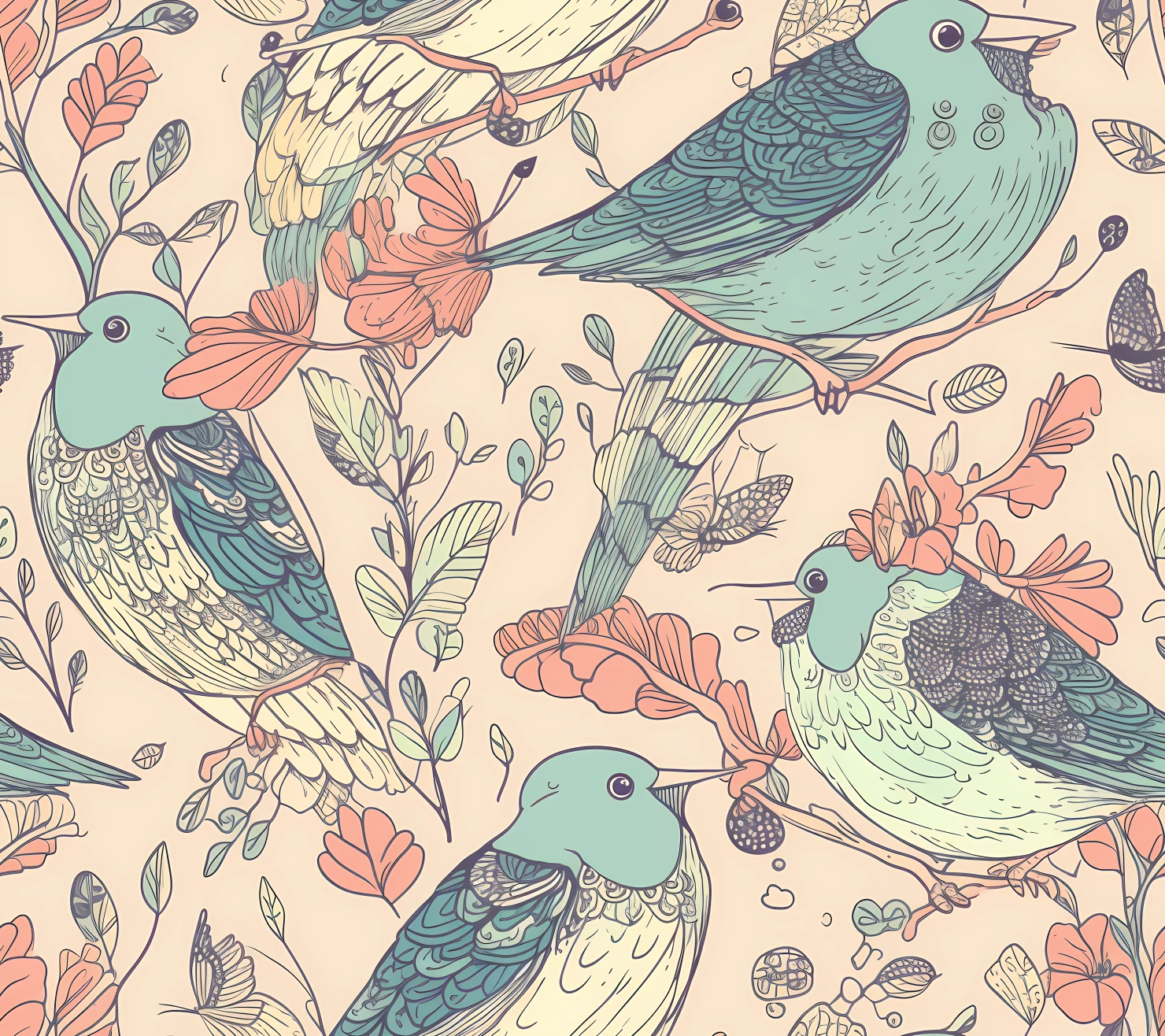 Loving birds seamless pattern on a light color background #30056