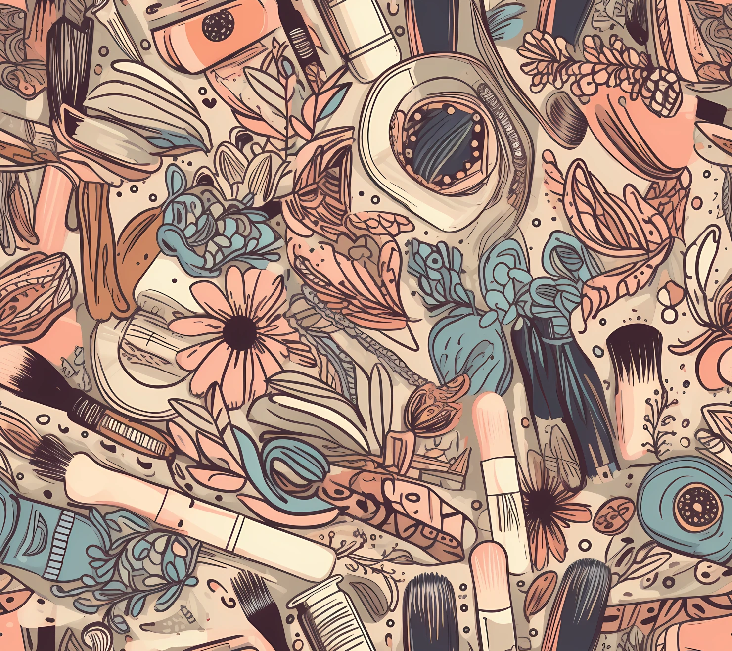 Makeup items seamless pattern on a light color background #30062