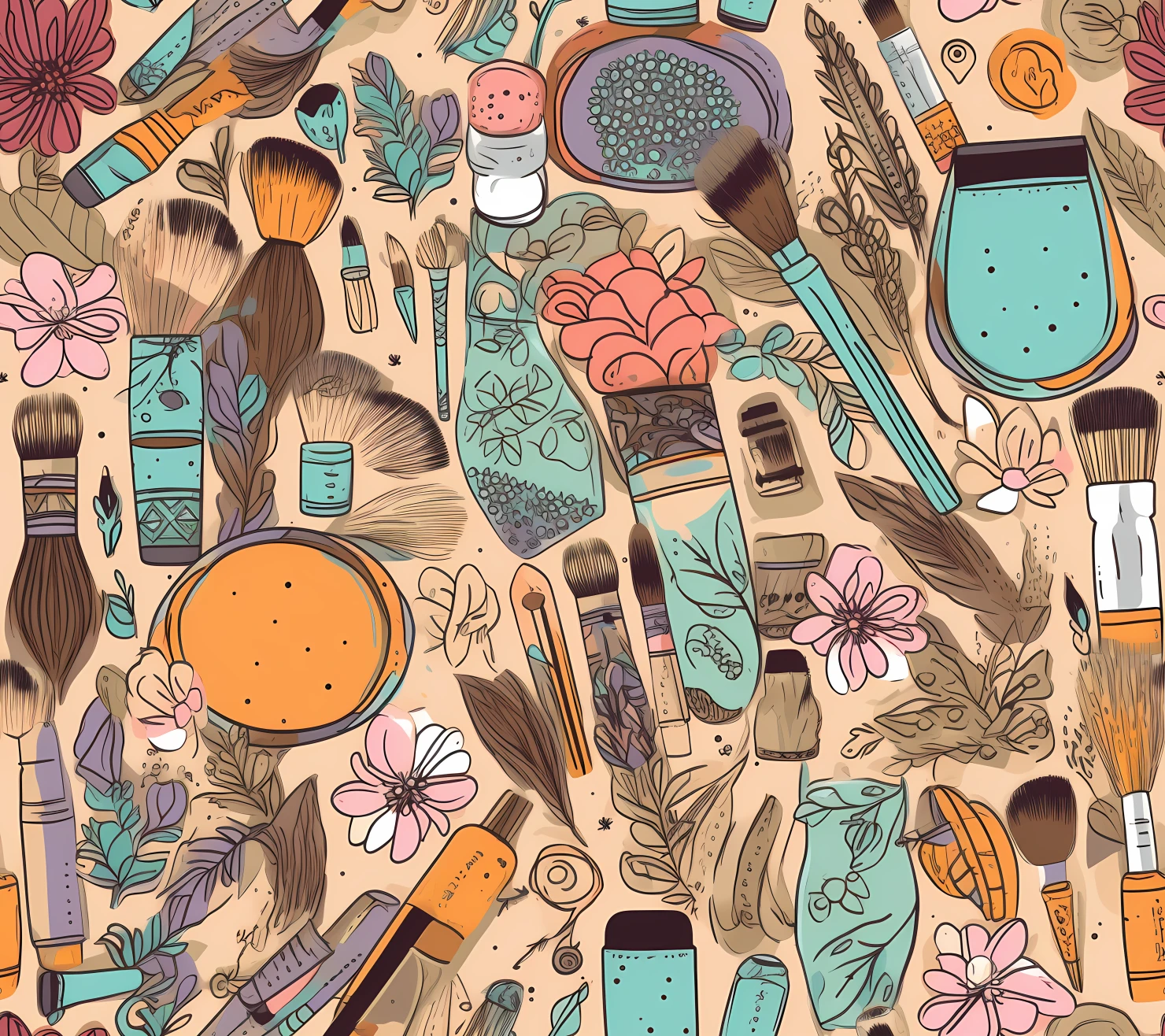 Makeup items seamless pattern on a light color background #30063