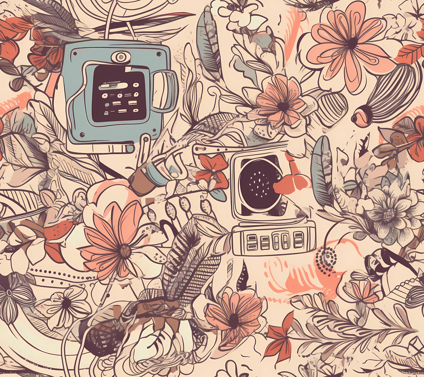 Mobile phone boho seamless pattern on a light color background #30065