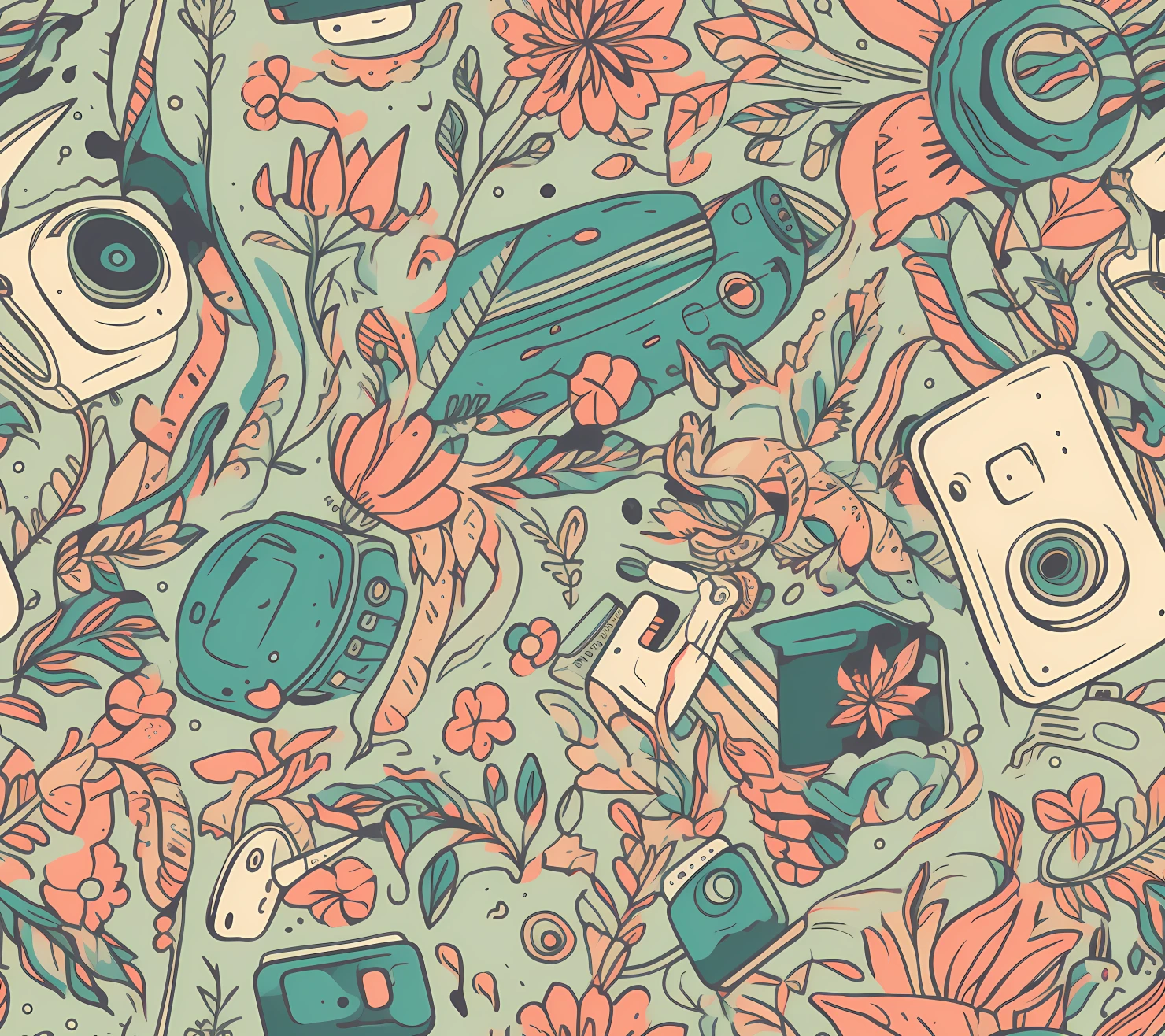 Mobile phone boho seamless pattern on a light color background #30066