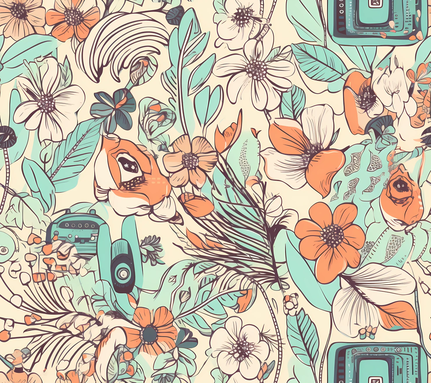 Mobile phone boho seamless pattern on a light color background #30067