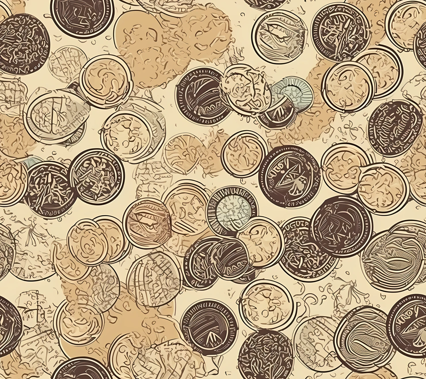 Coins boho seamless pattern on a light color background #30068