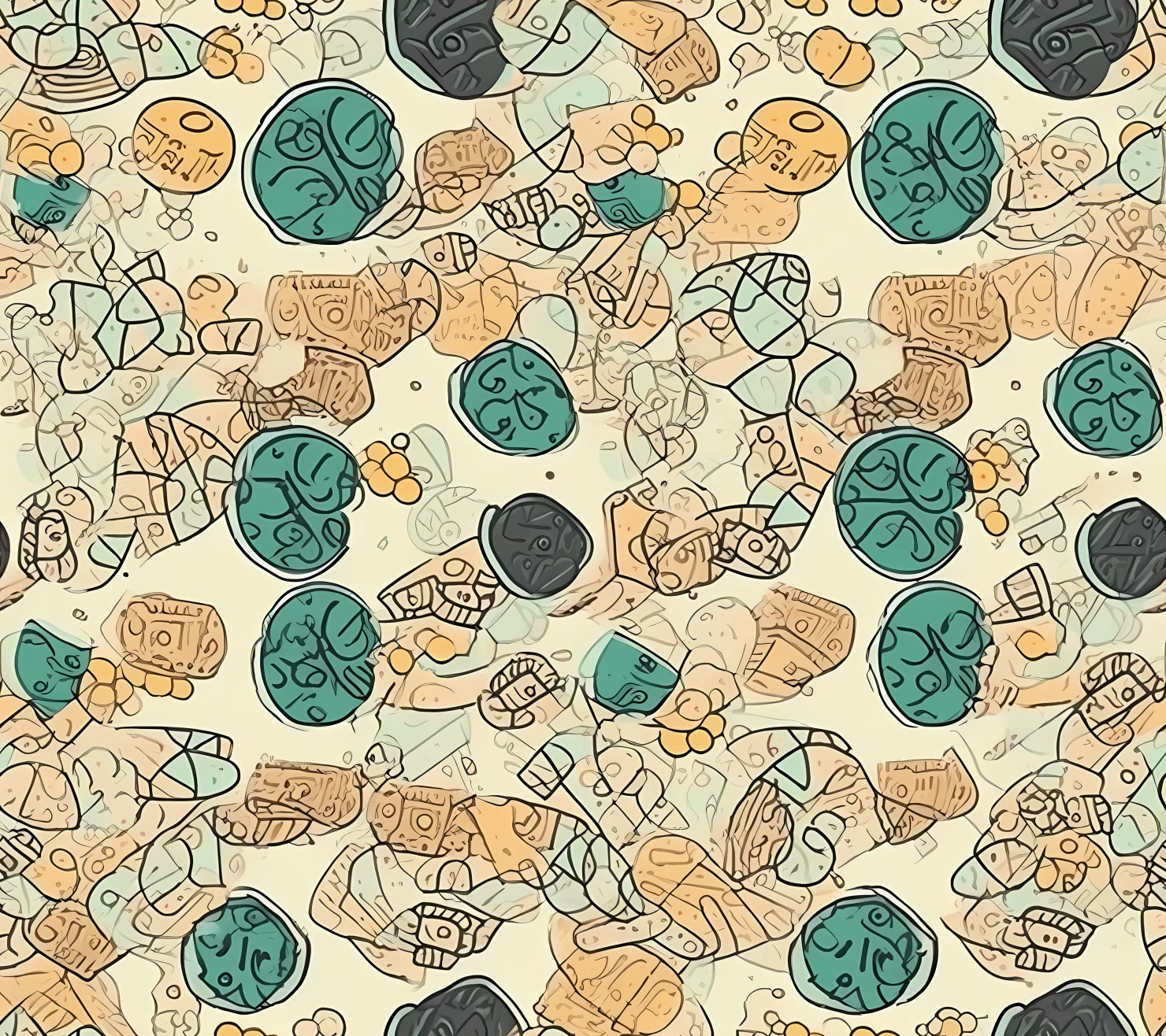 Coins boho seamless pattern on a light color background #30069