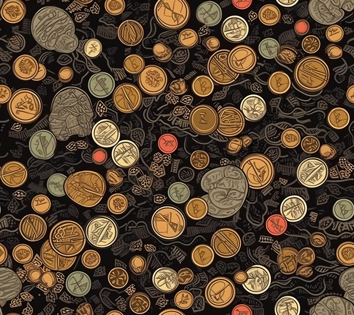 Coins boho seamless pattern on a light color background #30070