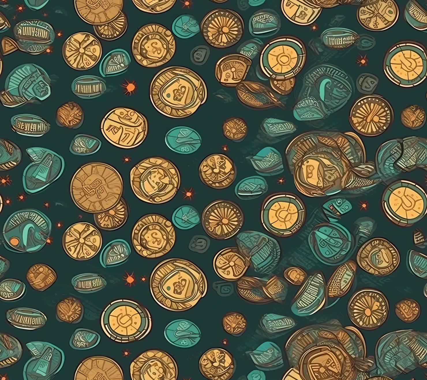 Coins boho seamless pattern on a light color background #30071
