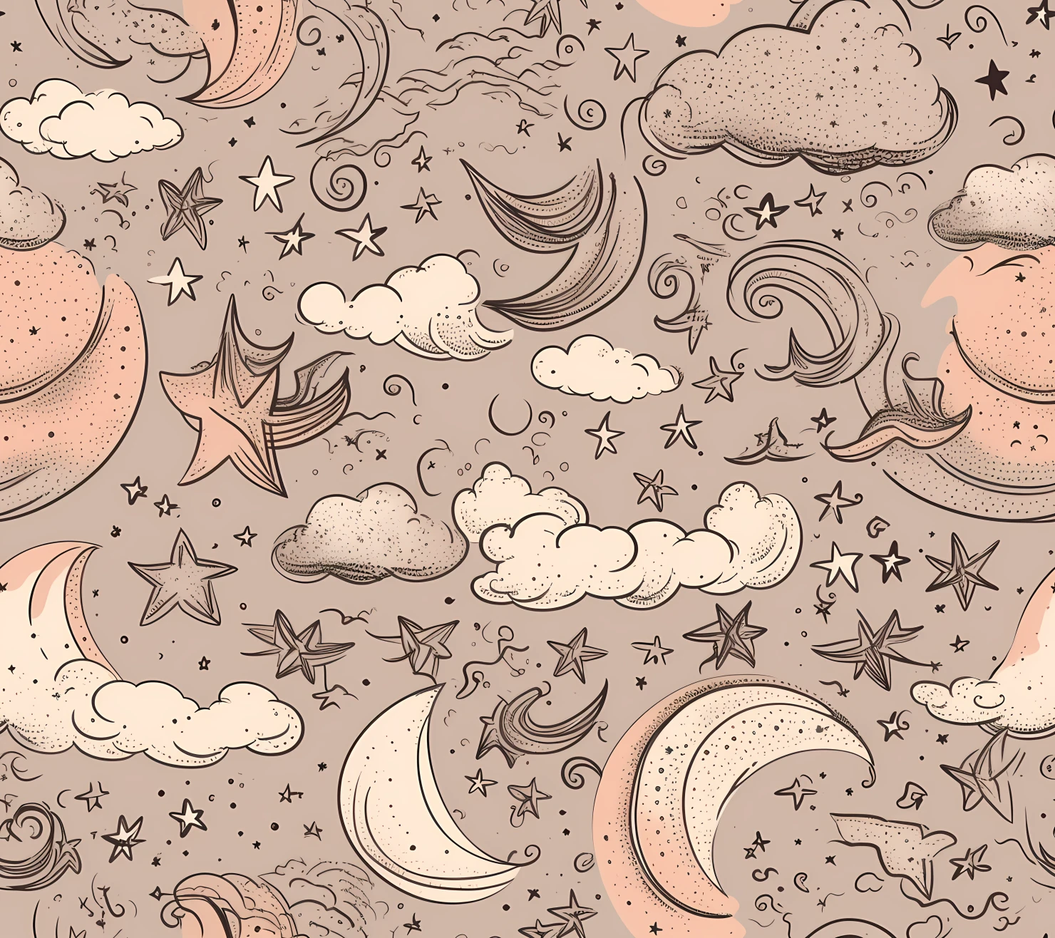 Sky boho seamless pattern on a light color background #30077