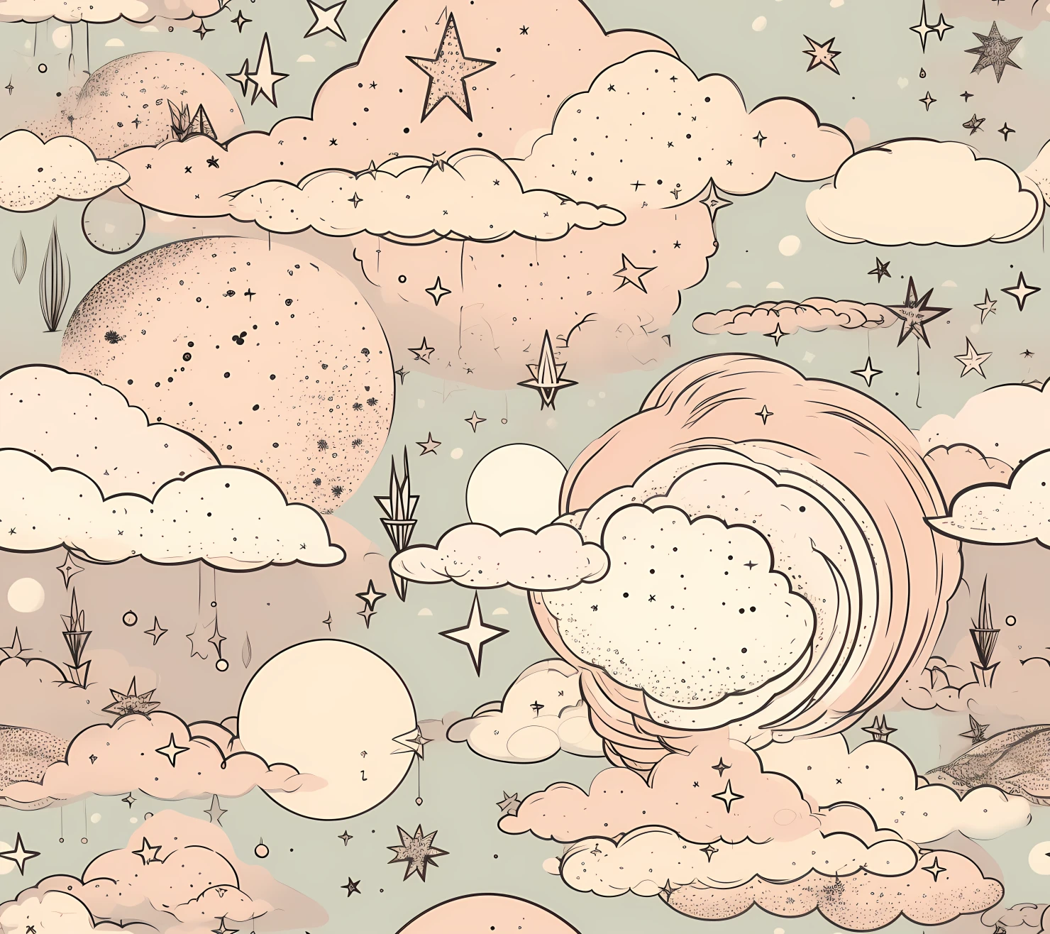 Sky boho seamless pattern on a light color background #30078