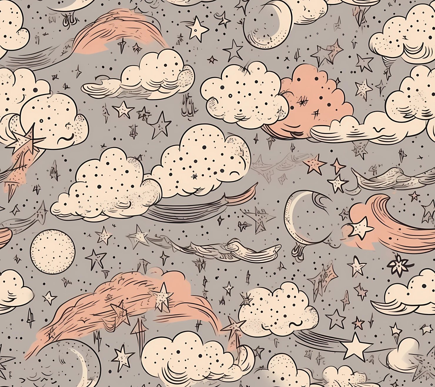 Sky boho seamless pattern on a light color background #30079