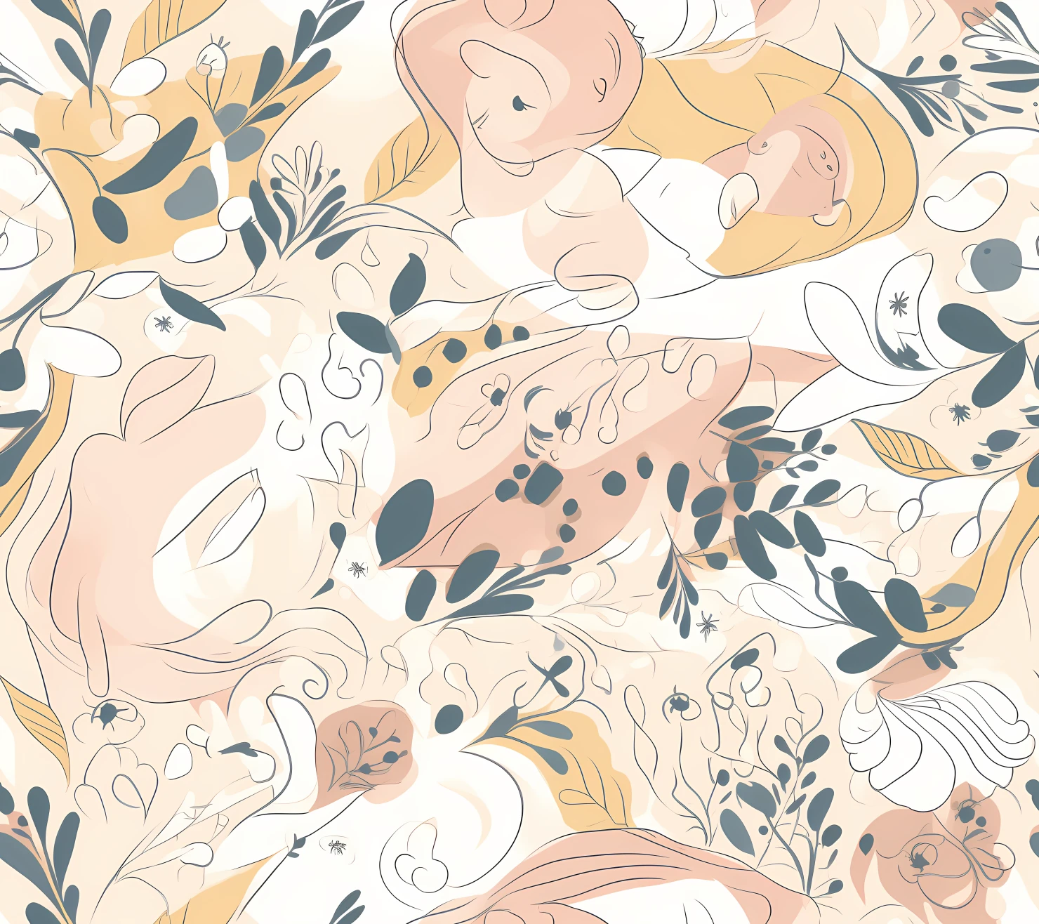 Mother and baby boho seamless pattern on a light color background #30082