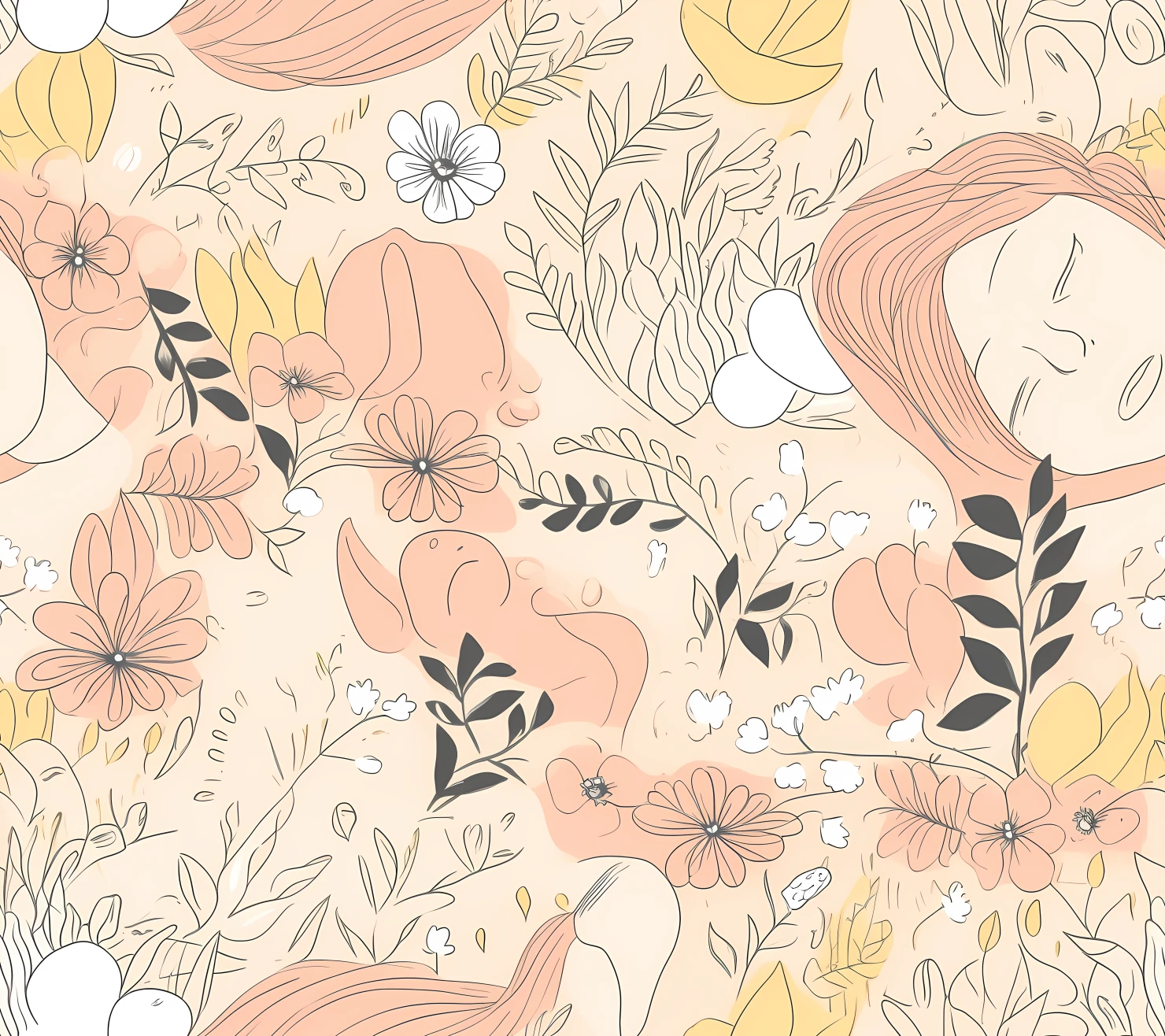 Mother and baby boho seamless pattern on a light color background #30084
